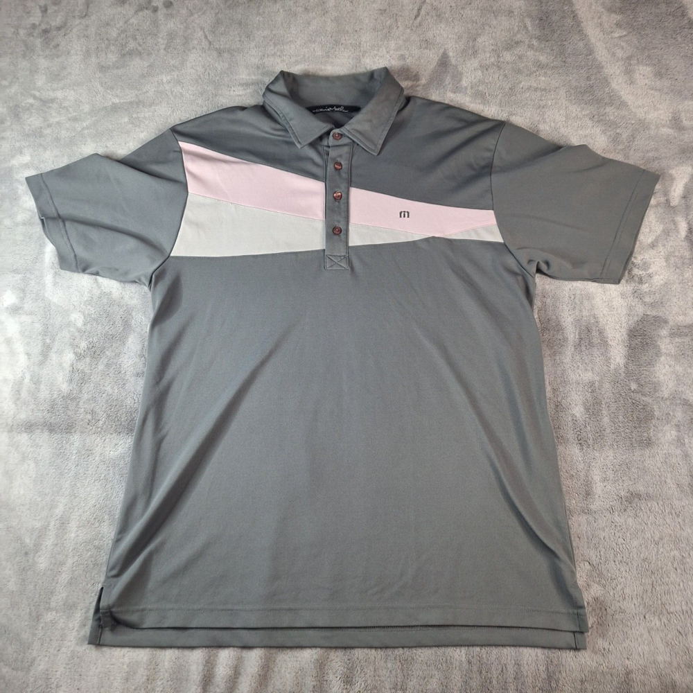 Travis Mathew Polo Shirt Mens Large Gray Saratoga National Golf Club Color Block